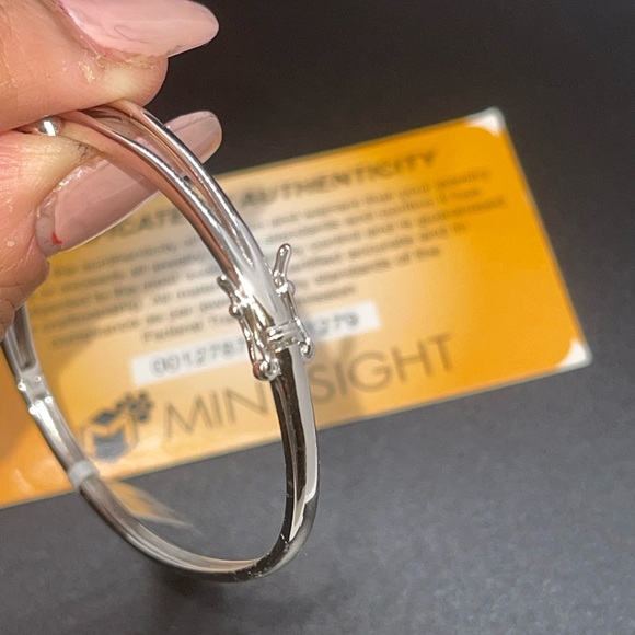 Real diamond bangle for women, 14k white gold vermeil 925 stamped bangle for her - Picture 3 of 7